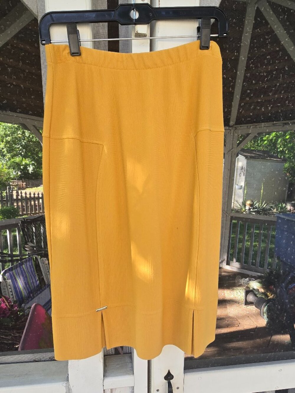 Vintage Mustard Yellow Midi Pencil Skirt - Gold Side Slit Corporate Workwear